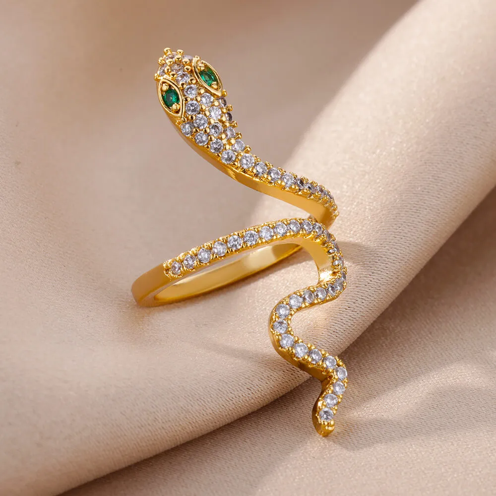 Bague serpent brillant en zircon vert