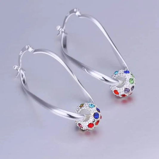Boucles d'oreilles multicolores avec boules en argent brillant