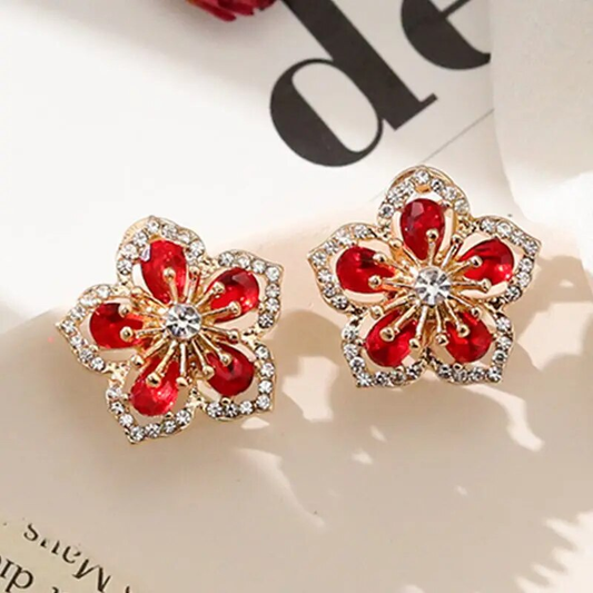 Boucles d'oreilles brillantes en cristal rouge