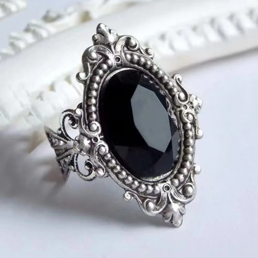 Bague en argent avec pierre noire bohème