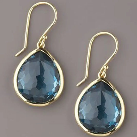 Boucles d'oreilles en cristal bleu avec gouttes en or