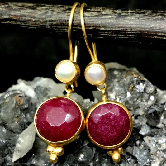 Boucles d'oreilles Rote et perles en or vintage
