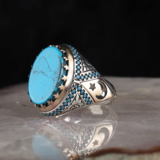 Bague en pierre trempée turquoises vintage
