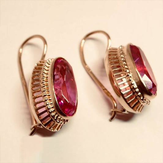 Boucles d'oreilles vintage en cristal rouge de rose or