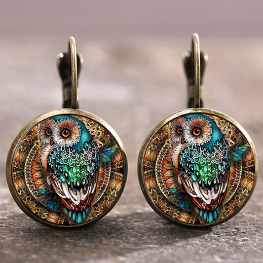 Boucles d’oreilles en cristal vintage en forme de chouette arrondie