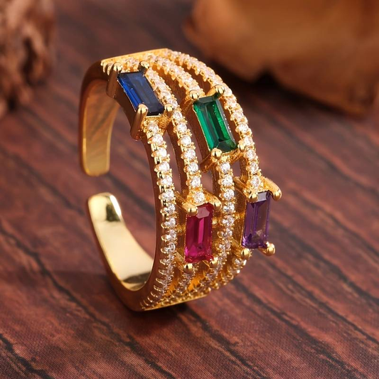 Bague en or vintage et cristaux colorés