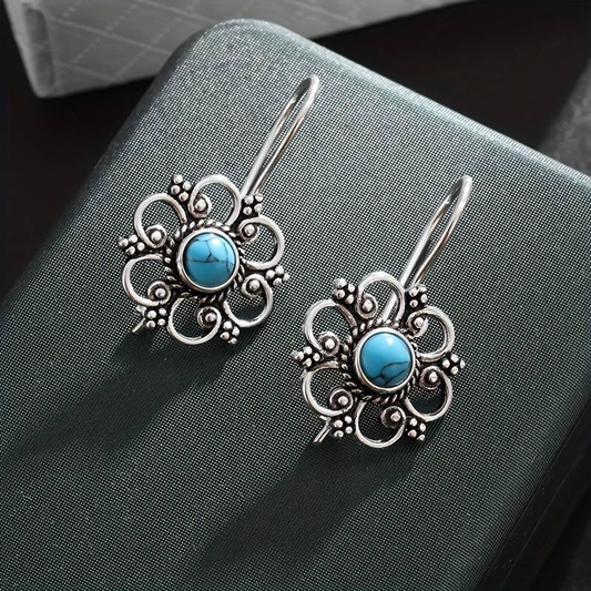 Boucles d'oreilles à fleurs bleues en argent vintage