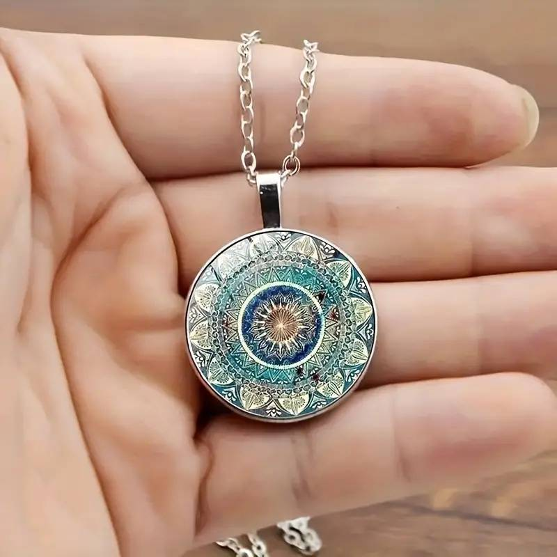 Collier Mandala Bleu Ronde Vintage