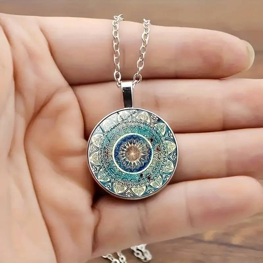 Collier Mandala Bleu Ronde Vintage