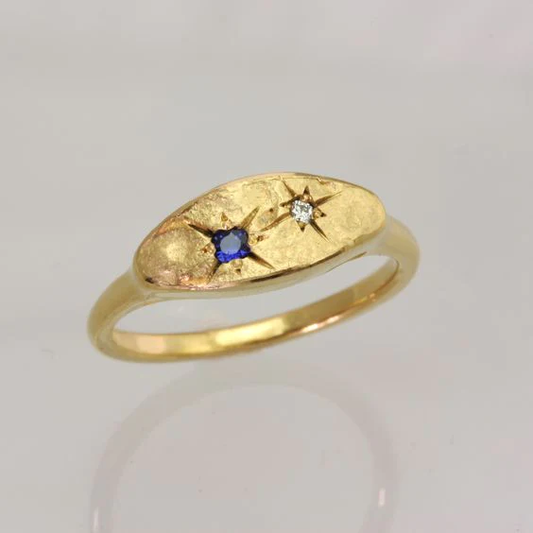 Anneau étoile bleu vintage plaqué or