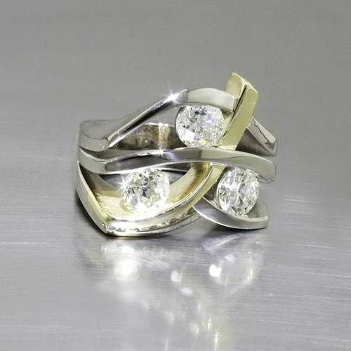 Bague en or et argent avec zirconia vintage