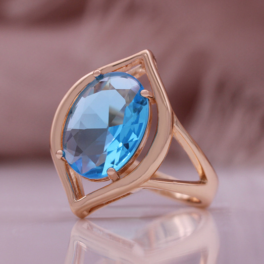 Bague vintage avec cristal bleu en or rose
