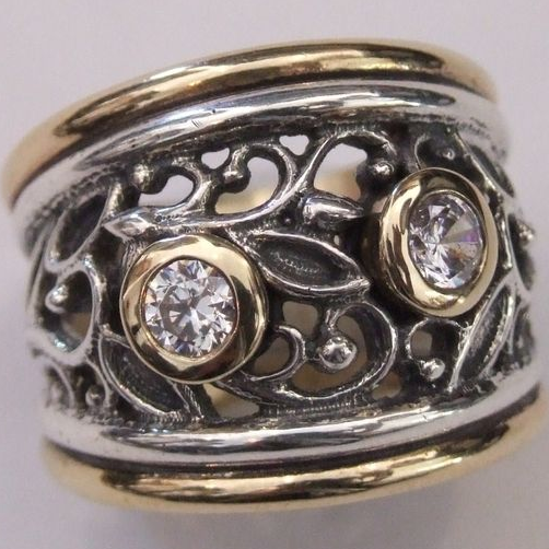 Bague en Zirconium creux de vendange en argent et or