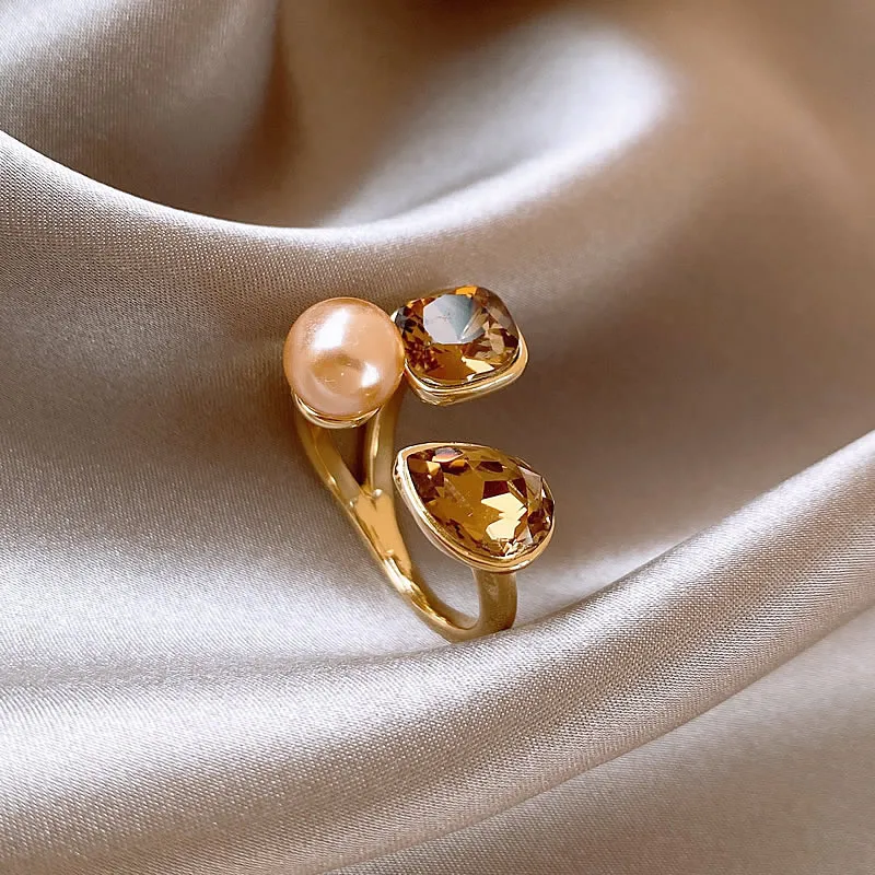 Anneau élégant en cristal et perles