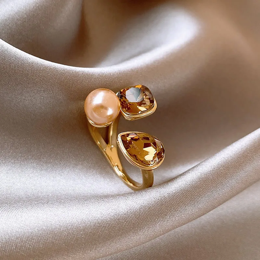 Anneau élégant en cristal et perles