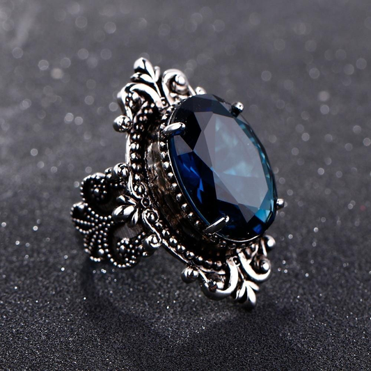 Bague vintage bleu foncé en argent