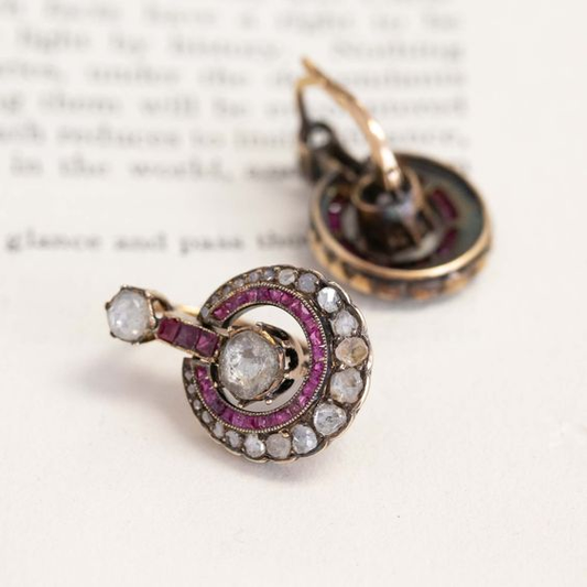 Boucles d'oreilles rondes en cristal coloré vintage