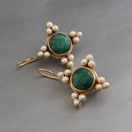 Boucles d'oreilles Vintage en cristal vert et perles