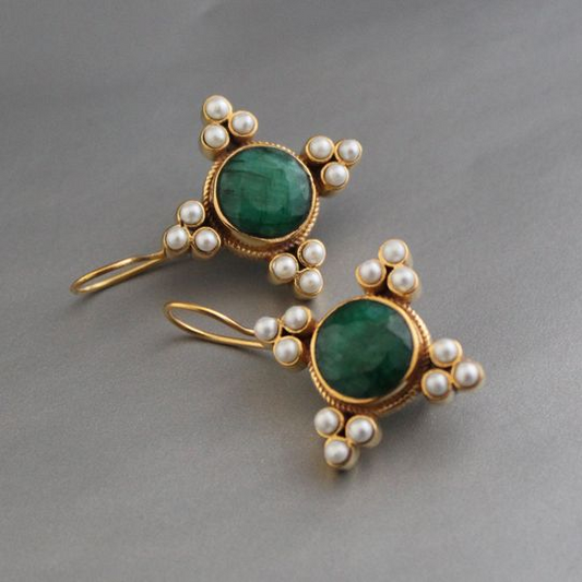 Boucles d'oreilles Vintage en cristal vert et perles