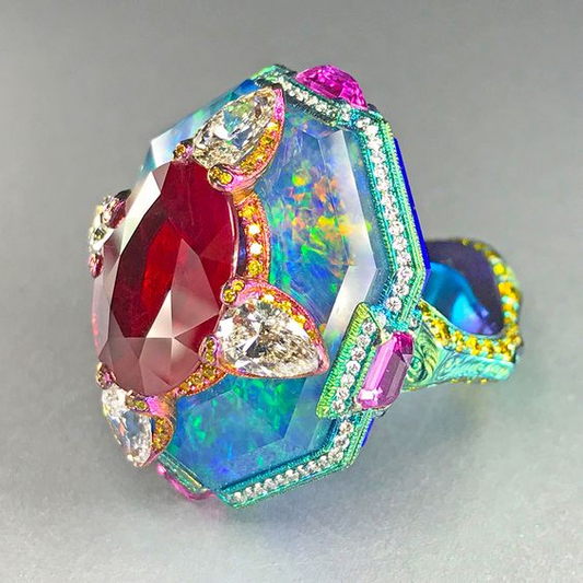 Bague vintage multicolore chromatique