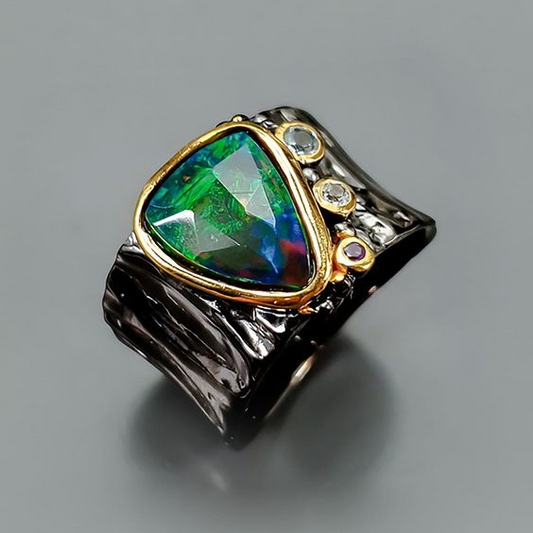 Bague en cristal brillant vert vintage