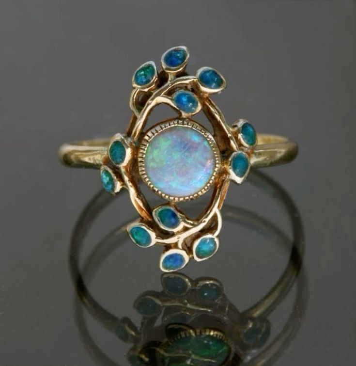Bague Bleue Vintage en Cristaux et Opale