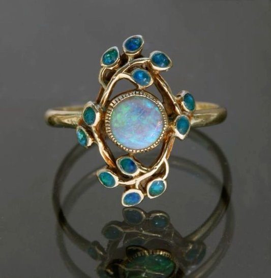 Bague Bleue Vintage en Cristaux et Opale
