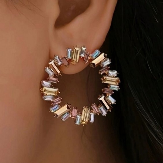 Boucles d'oreilles rondes en cristal multicolore vintage