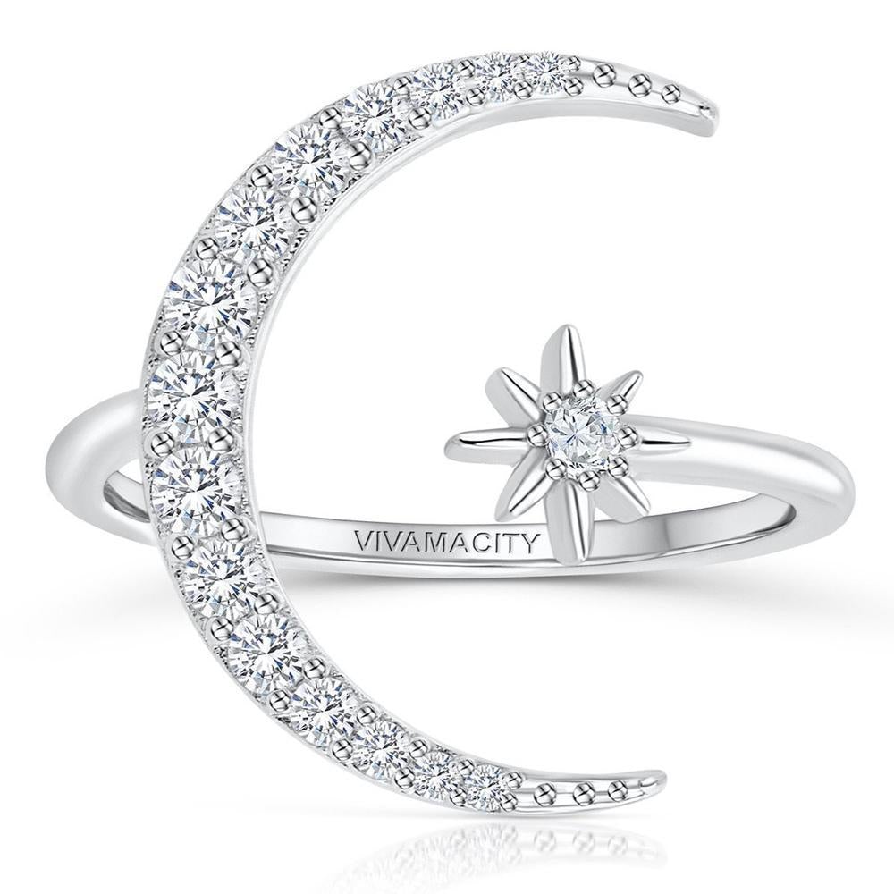 Bague en argent lune et étoile