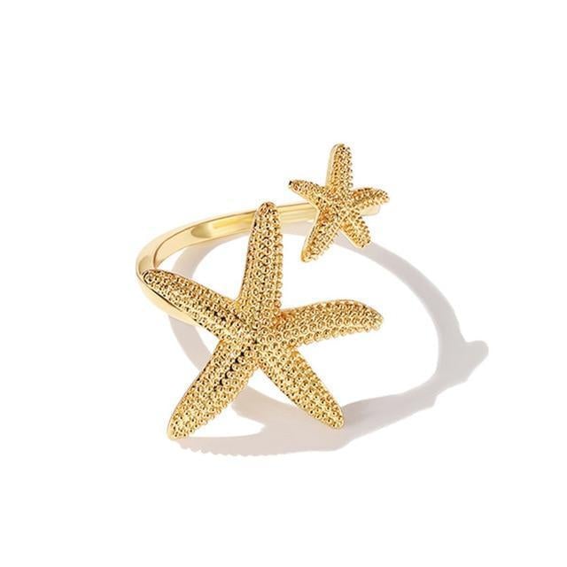 Bague étoile de mer réglable en argent et en or