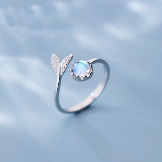 Bague réglable avec queue de dauphin en argent sterling et zirconium bleu