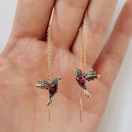 Boucles d'oreilles avec émail colibri et zirconiums
