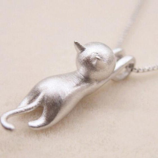 Collier en argent sterling 925 avec un chat espiègle