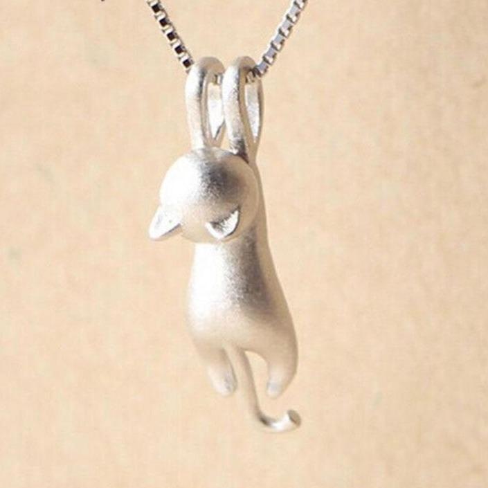 Collier en argent sterling 925 avec un chat espiègle