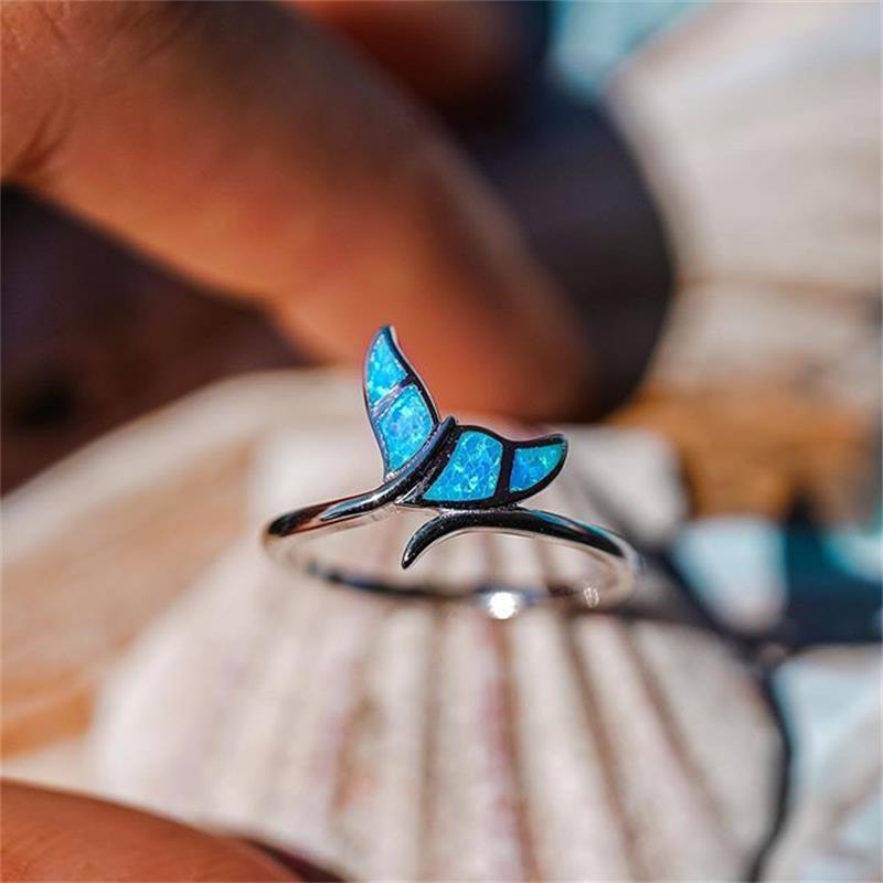 Bague queue de poisson en argent et opale